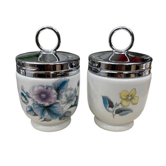 Royal Worcester Porcelain Single Egg Coddler Floral Screw On Metal Top with Ring - Picture 1 of 16